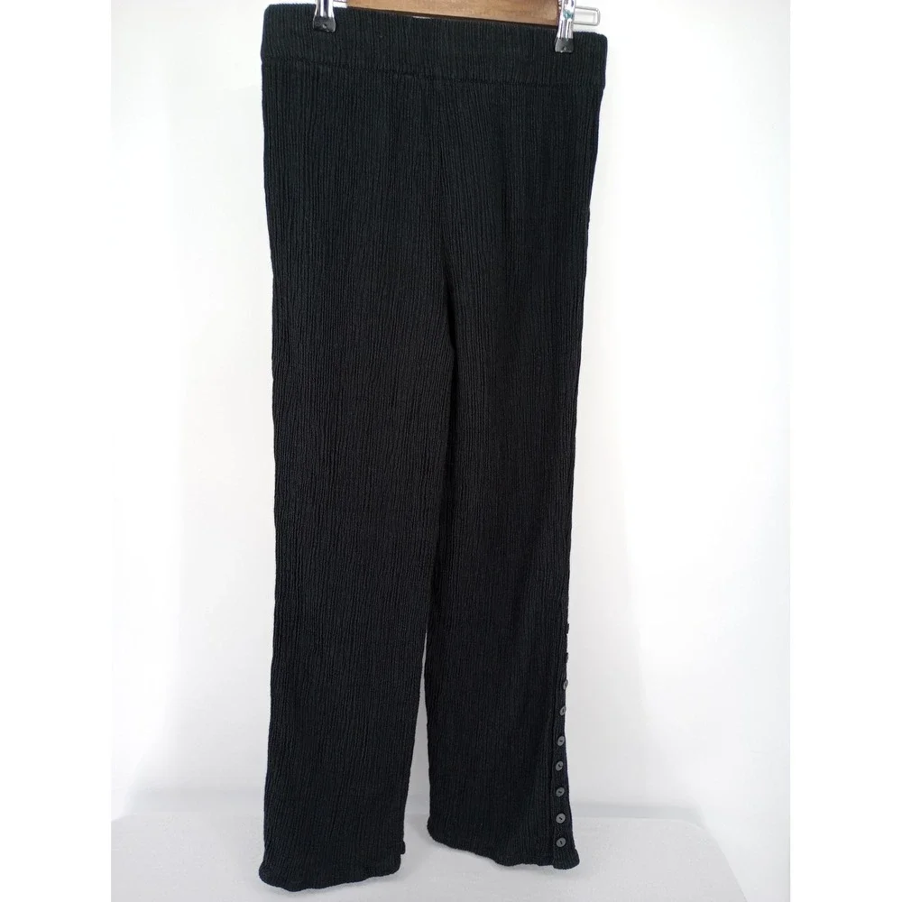 Soft Surroundings Pants Women S Black Ribbed Knit Button Hem